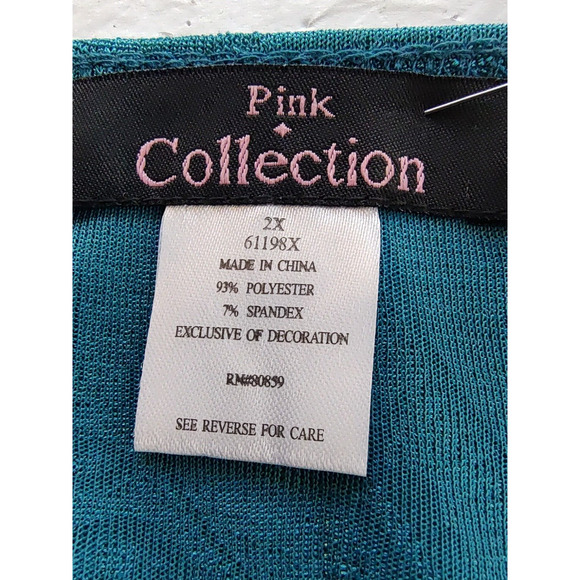 Pink Collection Woman's Teal One Piece Tank Cover-up Size 2X Scallop Edge Button - Picture 7 of 8